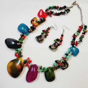 Boho style Stone & Beads necklace set
